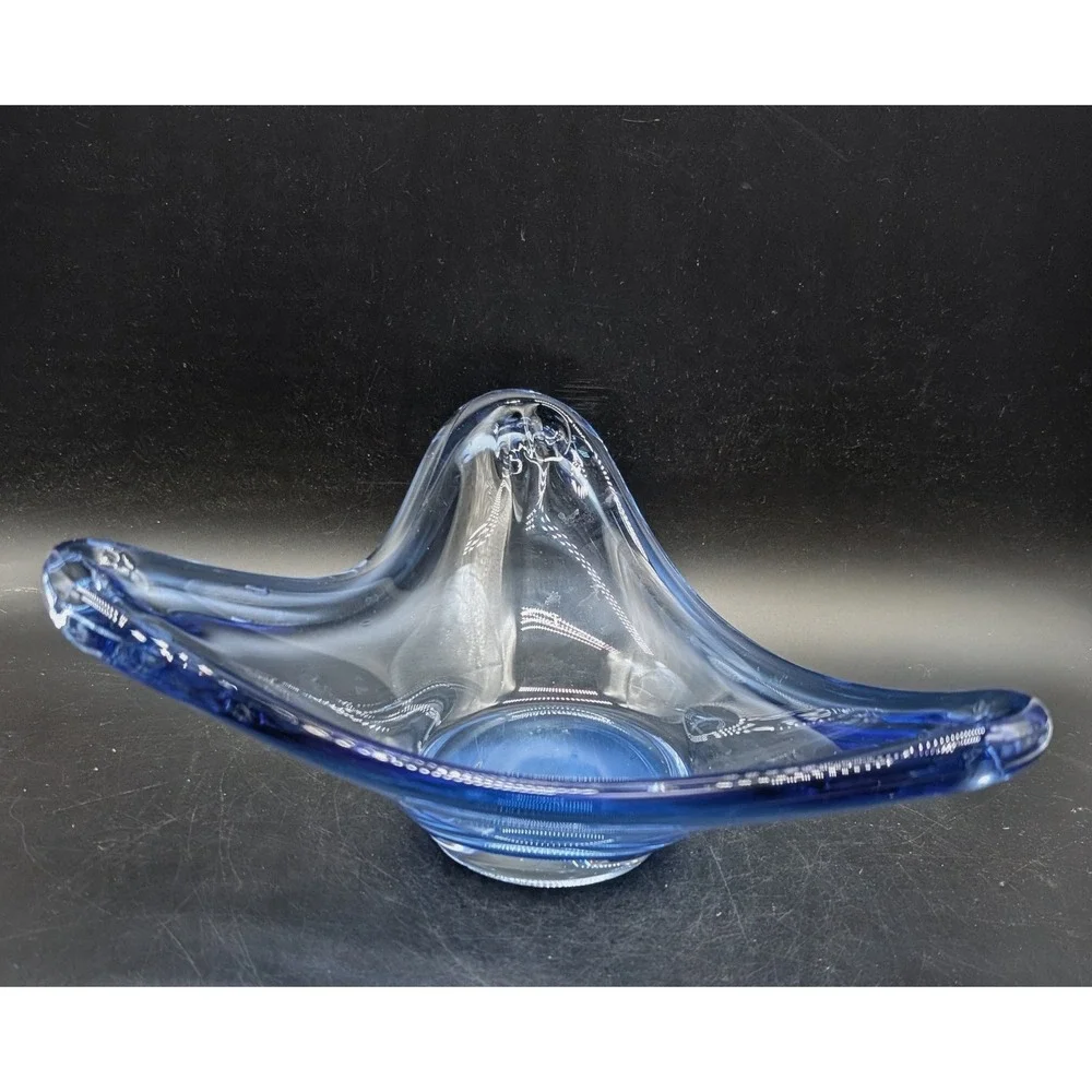 Holmegaard Per Lutken Blue Art Glass Triangular Bowl Danish Mid Century Modern